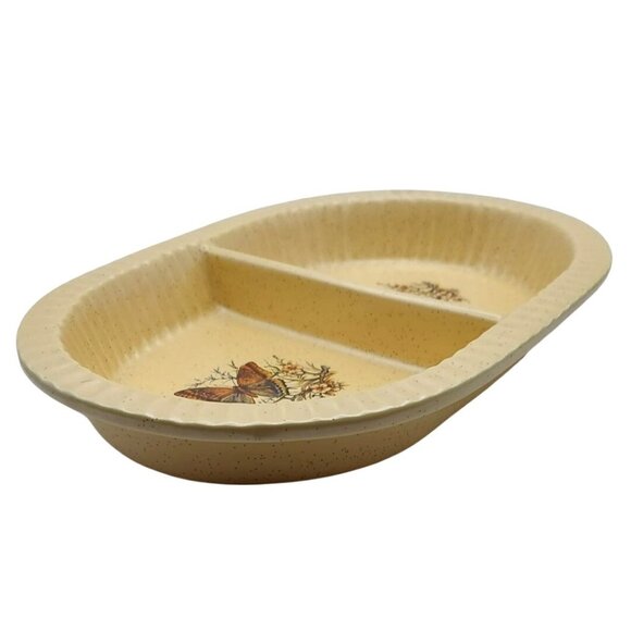 Treasure Craft Butterfly Yellow Oval Divided Microwave Ovenware Ceramic Dish 870 - Picture 2 of 6